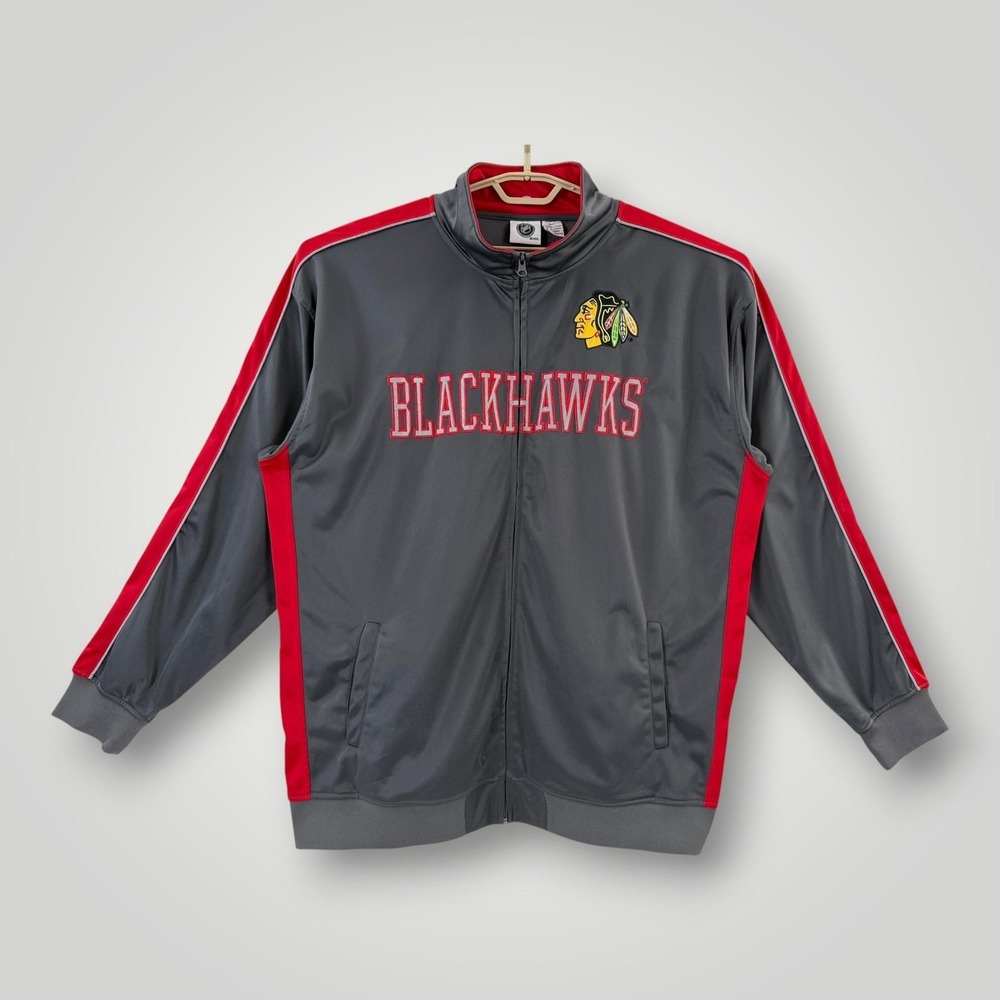 Chicago Blackhawks Track Jacket Mens 3XT‎ Gray Red NHL Full Zip Warm Up
